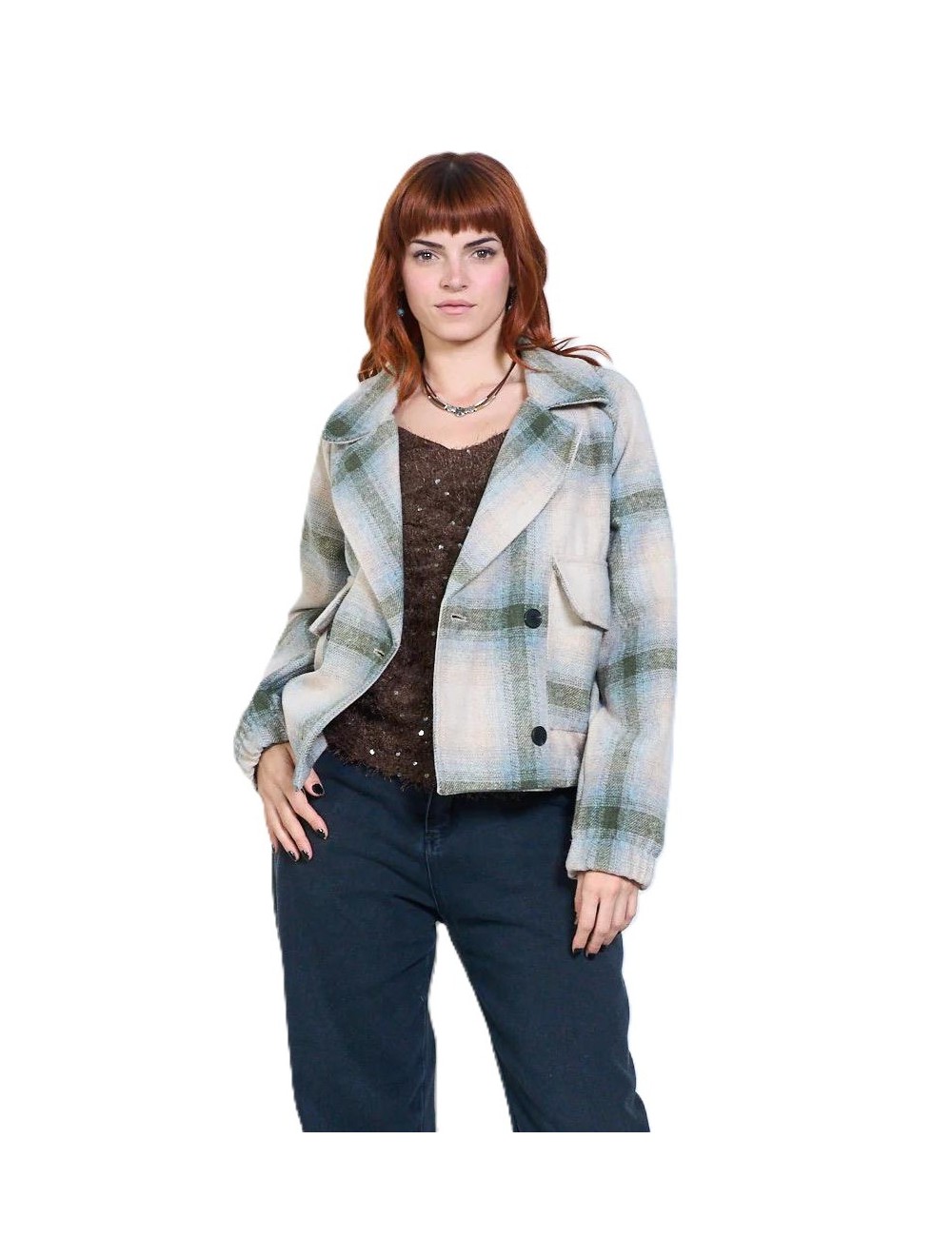 Veste courte à carreaux femme avec remise de -50% | MisterPrice.fr