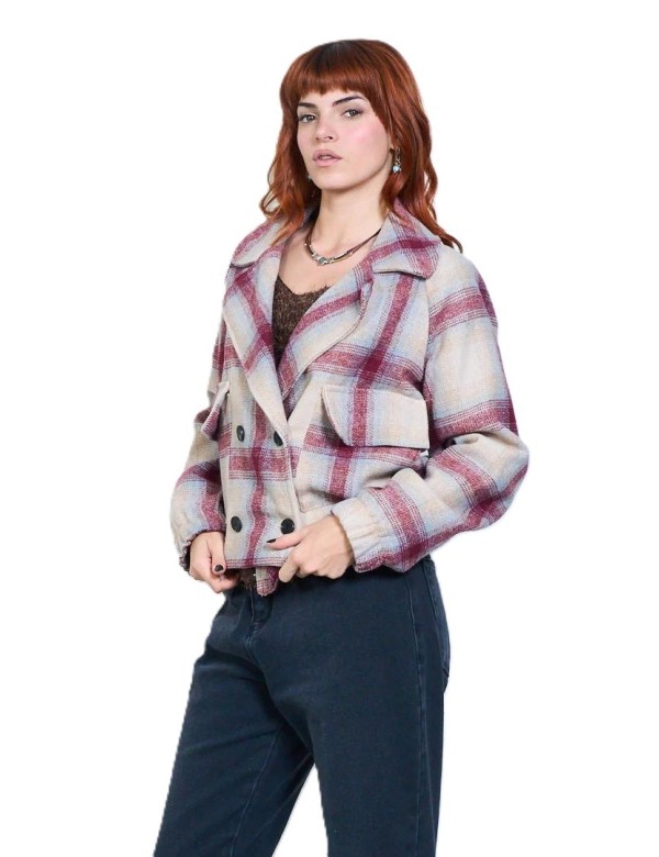 Veste courte à carreaux femme avec remise de -50% | MisterPrice.fr