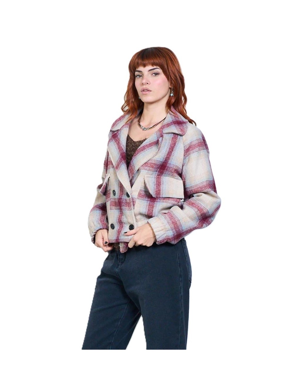 Veste courte à carreaux femme avec remise de -50% | MisterPrice.fr