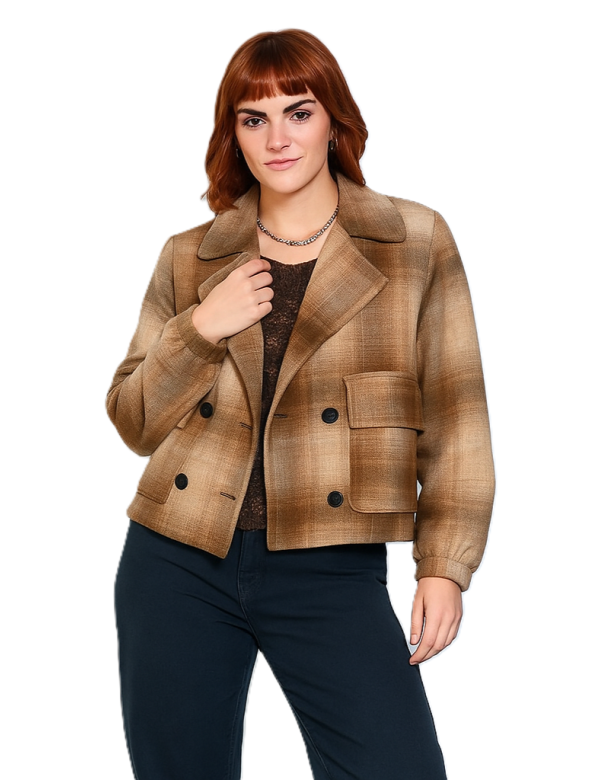 Veste courte à carreaux femme avec remise de -50% | MisterPrice.fr