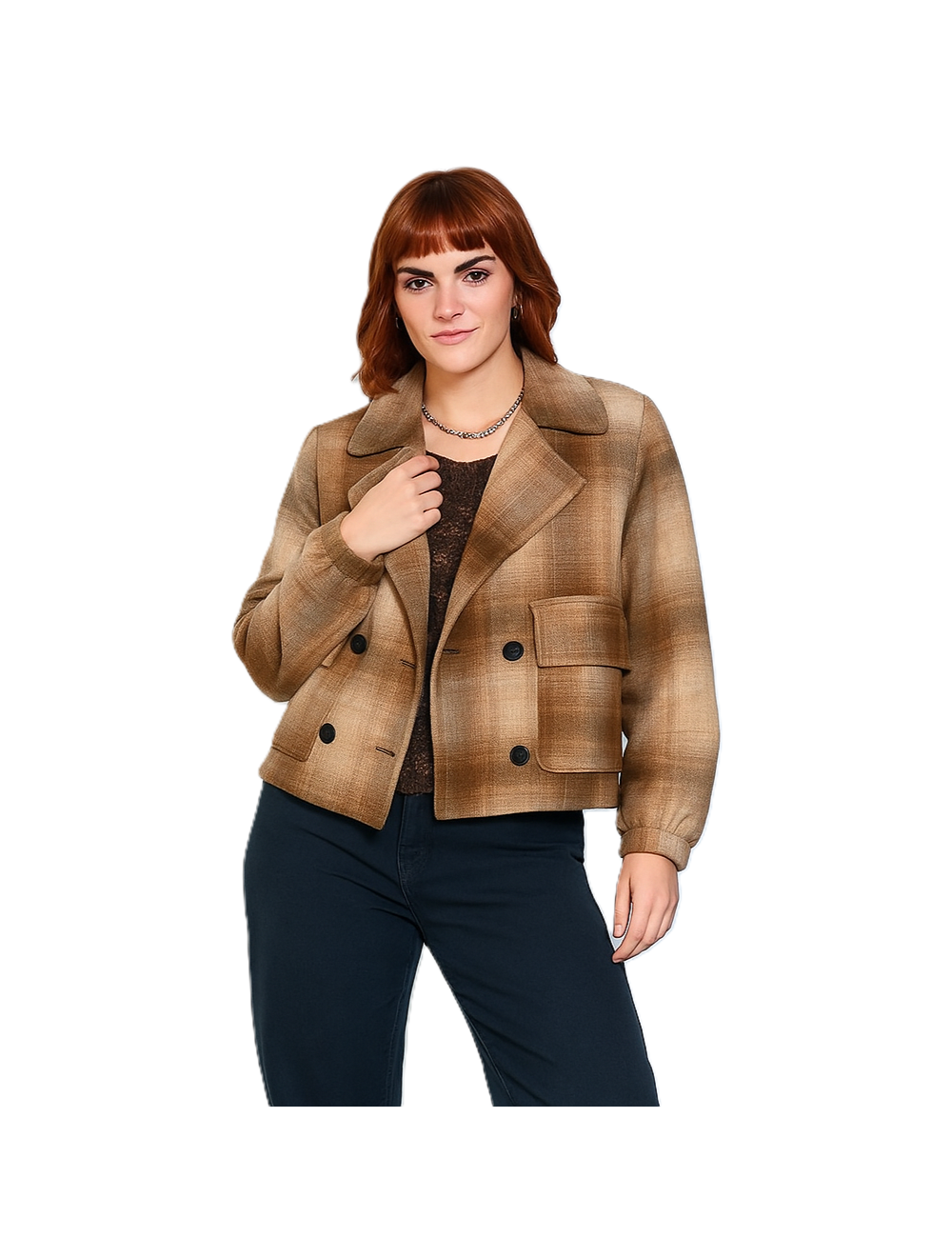 Veste courte à carreaux femme avec remise de -50% | MisterPrice.fr